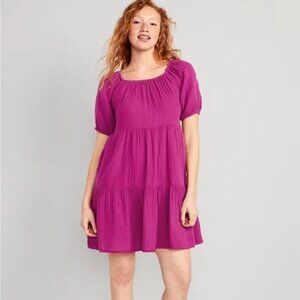 Old Navy Puff Sleeve Tiered Gauze Mini Dress size XL